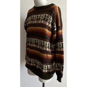 Vintage Alpaca Wool Sweater Andean Fair Isle Llama Pattern Unisex
